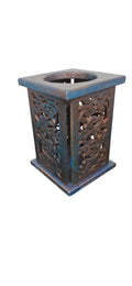 3 inch glass candle holder dark blue copper patina finish